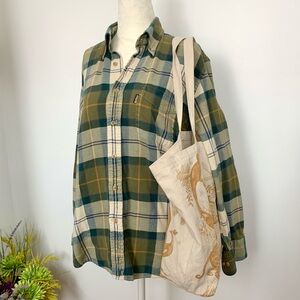Barbour Heritage Shirt Flannel Cotton Green Tartan Plaid Mens SM /Womens MED LG